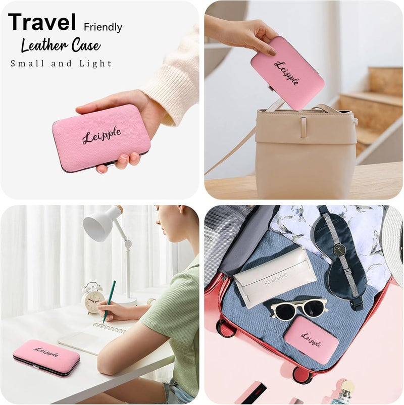 Leipple Tweezers for Women Facial Hair - Precision Tweezers Set with Travel Case - Stainless Steel with Scissor, Mirror (Pink) - Image 5