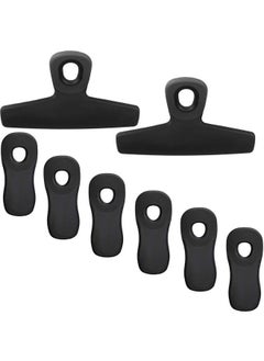 COOK WITH COLOR Set Of 8 Bag Clips 2 Large Heavy Duty Chip Clips And 6 Refrigerator Magnet Clips For Food Storage With Air Tight Seal Grip For Snack Bags And Food Bags (Black)  - Image 2