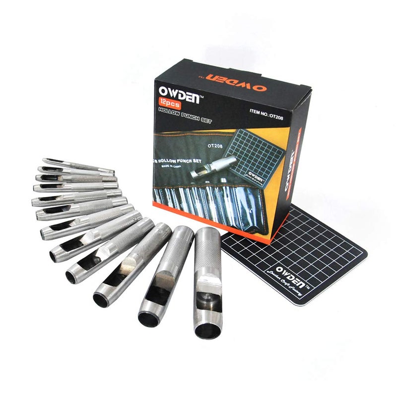 OWDEN 12Piece Leather Hole Punch Set with a Free Cutting mat,Leather Tool,Hollow Punch Set, Round Hole Punch Set,for Cutting of Soft Material - Image 1