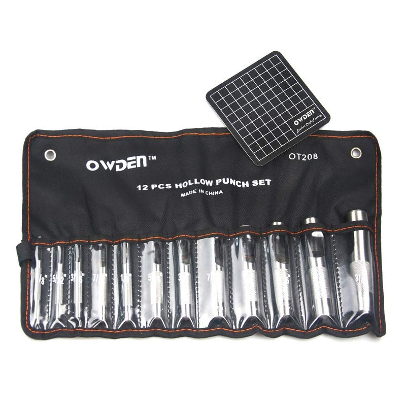 OWDEN 12Piece Leather Hole Punch Set with a Free Cutting mat,Leather Tool,Hollow Punch Set, Round Hole Punch Set,for Cutting of Soft Material - Image 2