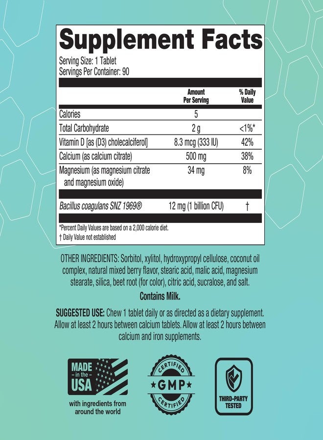 Bariatric Choice Chewable Calcium Citrate 500mg with Vitamin D3, Magnesium & Probiotics for Bariatric Surgery Patients Including Gastric Bypass & Sleeve Gastrectomy, Sugar-Free -Berry Flavor, 90 Count - Image 4