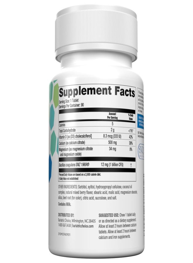 Bariatric Choice Chewable Calcium Citrate 500mg with Vitamin D3, Magnesium & Probiotics for Bariatric Surgery Patients Including Gastric Bypass & Sleeve Gastrectomy, Sugar-Free -Berry Flavor, 90 Count - Image 5