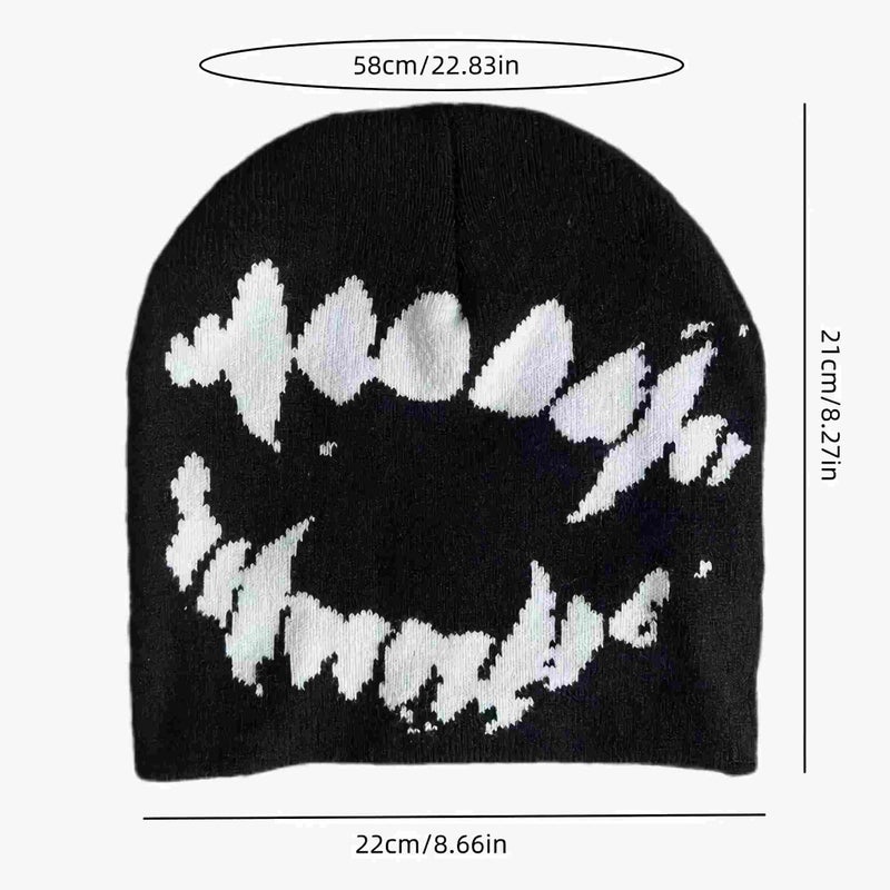Winatehr Black Graphic Beanie for Men Women, Streetwear y2k Knitted Hat, Slouchy Goth Skull Cap (2 pcs) - Image 5