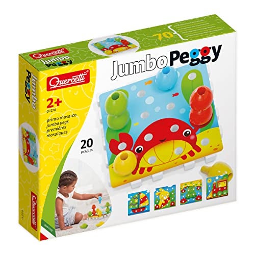 Quercetti Jumbo Peggy Small Stacking Peg Toy with Illustrated Cards and 4 Linking Boards for Kids Ages 2 Years Multi - Image 1