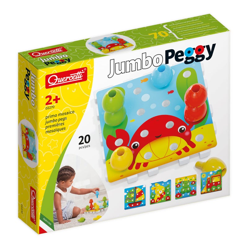 Quercetti Jumbo Peggy Small Stacking Peg Toy with Illustrated Cards and 4 Linking Boards for Kids Ages 2 Years Multi - Image 2
