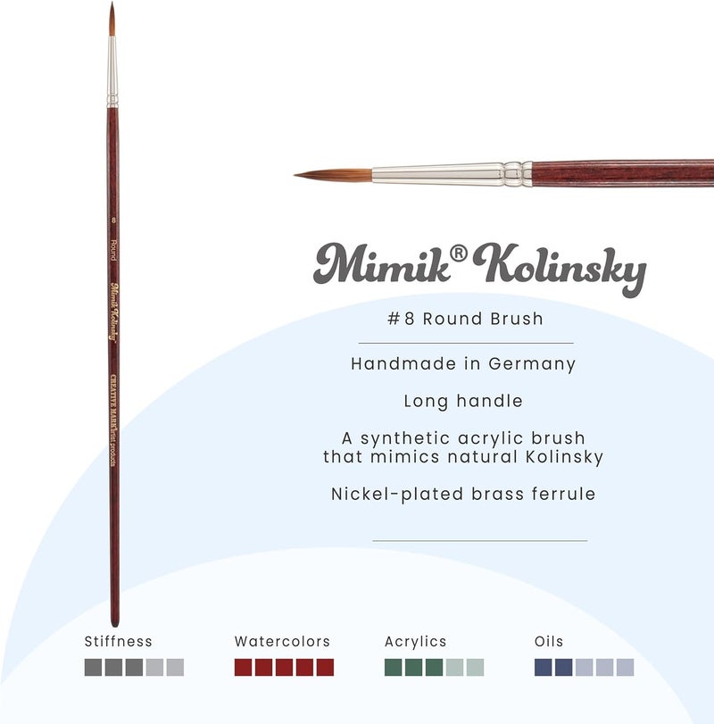 Creative Mark Mimik Kolinsky Watercolor Brush - # 8 Round - Long Handle Synthetic Paint Brush - Handmade in Germany - Synthetic Sable Paint Brushes for Professional Artists - Animal-Friendly - Image 2