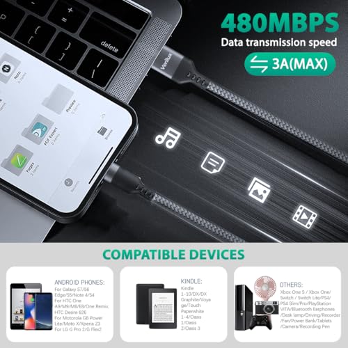 Verilux® USB A to USB Micro Charging Cable 16.4Ft/5M Braided Nylon Micro USB Charging Cable for Phone, Tablet, Android Enabled Mobile Devices 5V/2A Charging Data Cable, Support 480Mbps Data Sync - Image 5