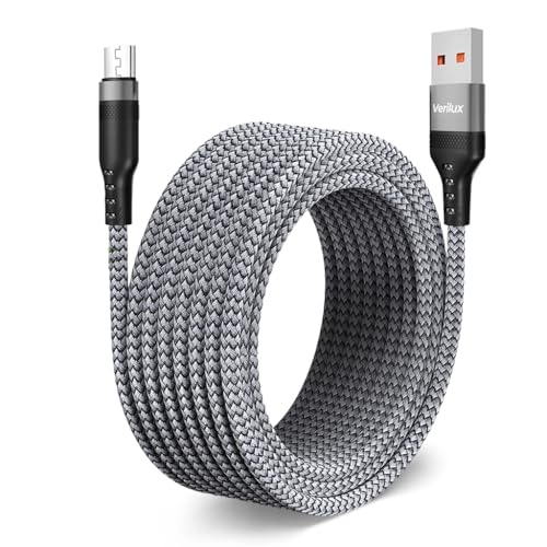 Verilux® USB A to USB Micro Charging Cable 16.4Ft/5M Braided Nylon Micro USB Charging Cable for Phone, Tablet, Android Enabled Mobile Devices 5V/2A Charging Data Cable, Support 480Mbps Data Sync - Image 1