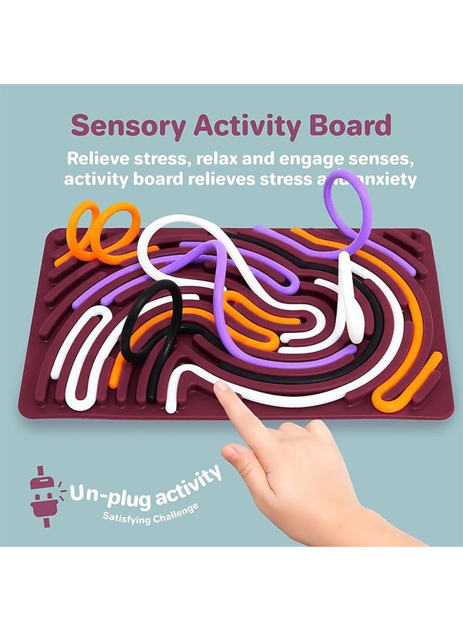 Sensory Activity Board,Double-Sided Silicone Fidget Toy for Kids  Adults Calming for Anxiety, ADHD  Autism Sensory Toys for Kids 3+ Portable with Travel Bag  20 Strings (Red)  - Image 2