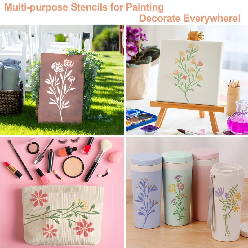 Felixcraft Flower Stencils for Painting, 18PCS 6x3 Inch Botanical Stencils for Crafts Reusable, Floral Drawing Templates for Wood Wall Canvas, Great for Card Making, Home Decor & DIY Projects - Image 3