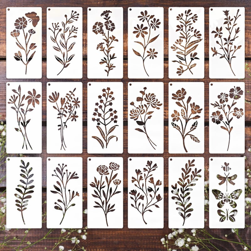Felixcraft Flower Stencils for Painting, 18PCS 6x3 Inch Botanical Stencils for Crafts Reusable, Floral Drawing Templates for Wood Wall Canvas, Great for Card Making, Home Decor & DIY Projects - Image 1
