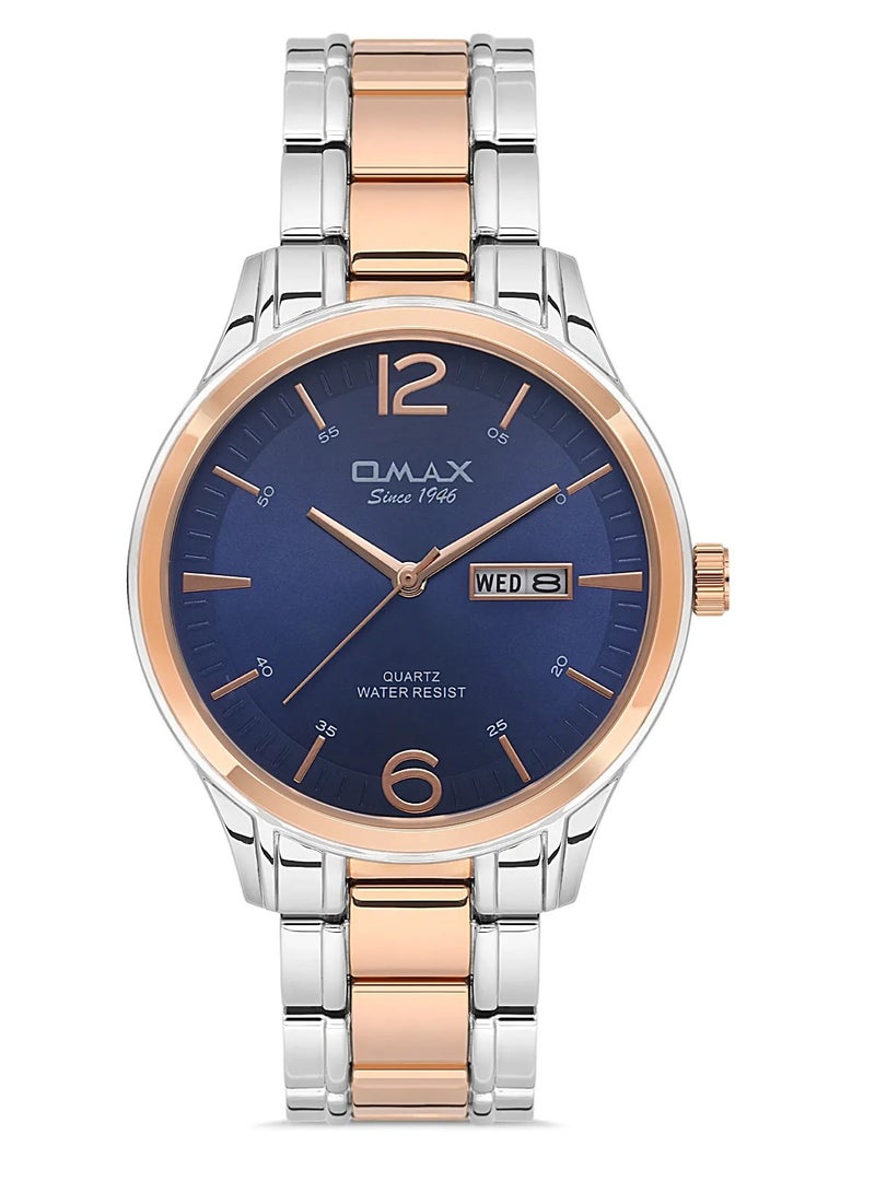 Omax Men's Blue Luxury Wrist Watch, Watches for Men, Stainless Watches, Silver Steel Band, Analog Dial, Waterproof Watch, 1 Year Warranty - Image 1