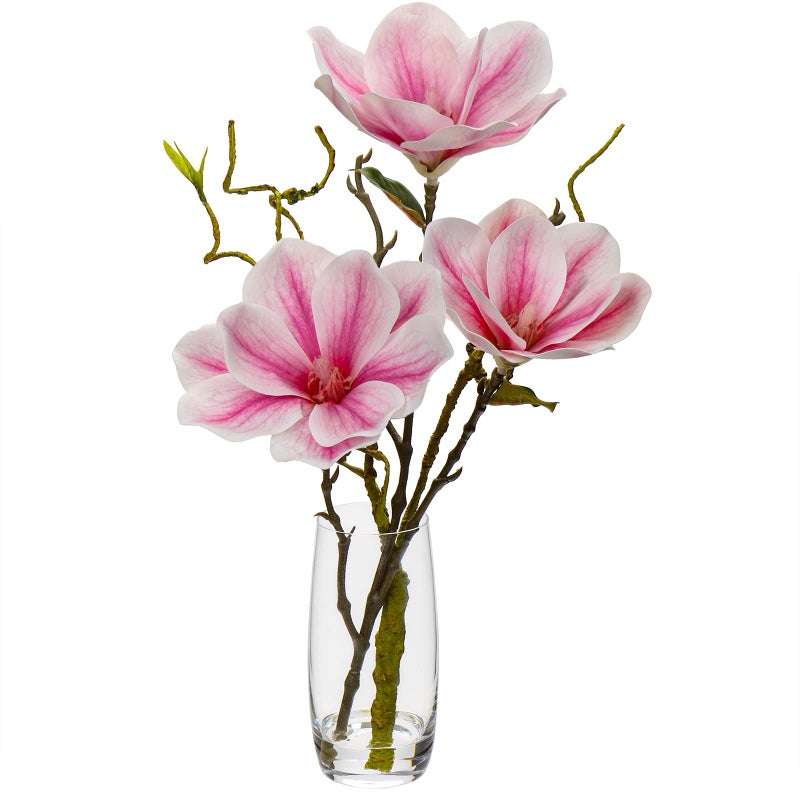 DILATATA Faux Flowers in Vase 154 Magnolias Flowers Arrangement with Faux Water Real Touch Flowers for Wedding Table Centerpiece Home Decor Pink