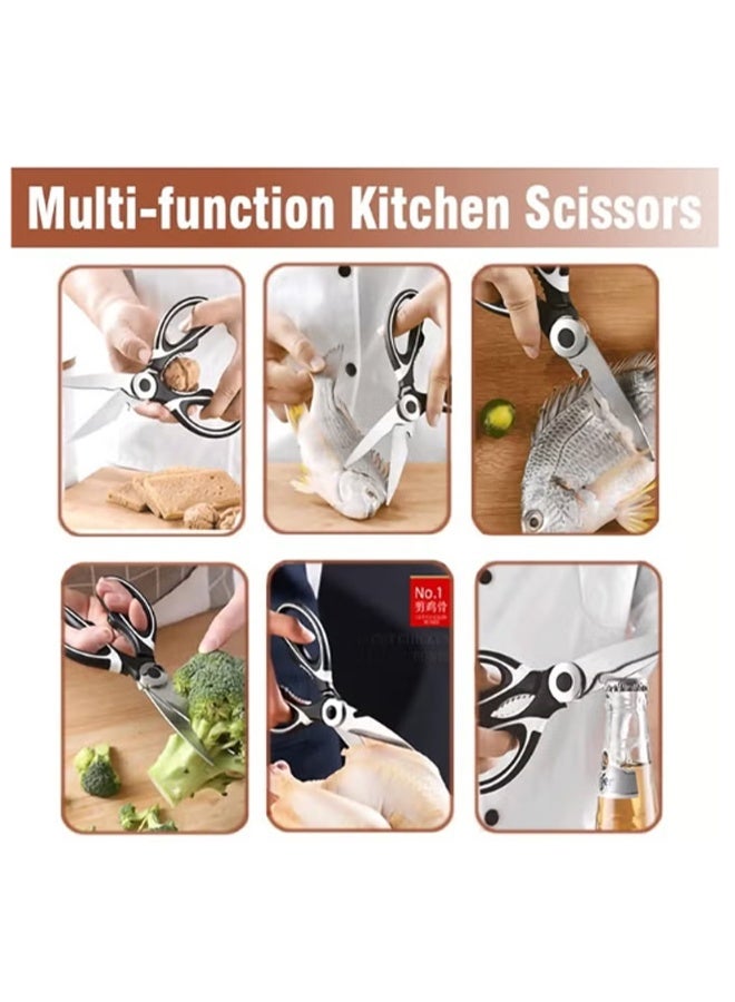 واي جيه 2 قطعة مقص المطبخ ، مقص المطبخ شديد التحمل ، مقص مطبخ متعدد الأغراض من الفولاذ المقاوم للصدأ ، مع غطاء مقص طبخ متعدد الأغراض للحوم دجاج عظام الخضار دواجن أسماك أسود - Image 5