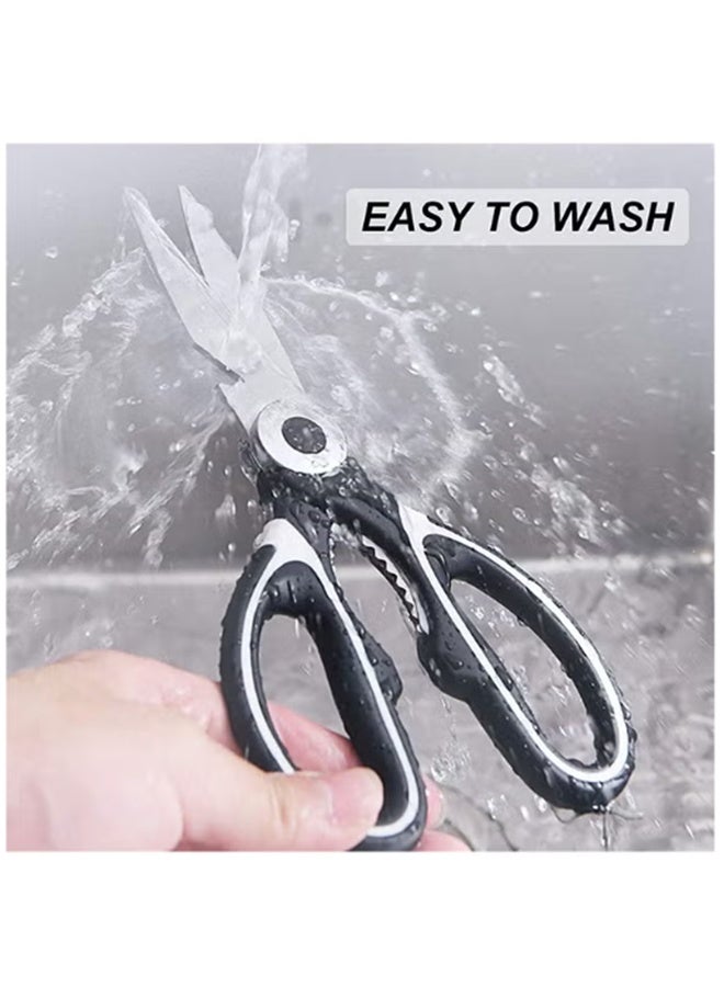 واي جيه 2 قطعة مقص المطبخ ، مقص المطبخ شديد التحمل ، مقص مطبخ متعدد الأغراض من الفولاذ المقاوم للصدأ ، مع غطاء مقص طبخ متعدد الأغراض للحوم دجاج عظام الخضار دواجن أسماك أسود - Image 3