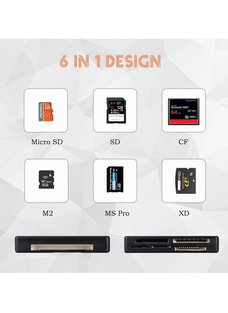 6 in 1 Memory Card Reader - Universal USB Card Reader for SD/Micro SD/CF/XD/MS Pro/M2 Card