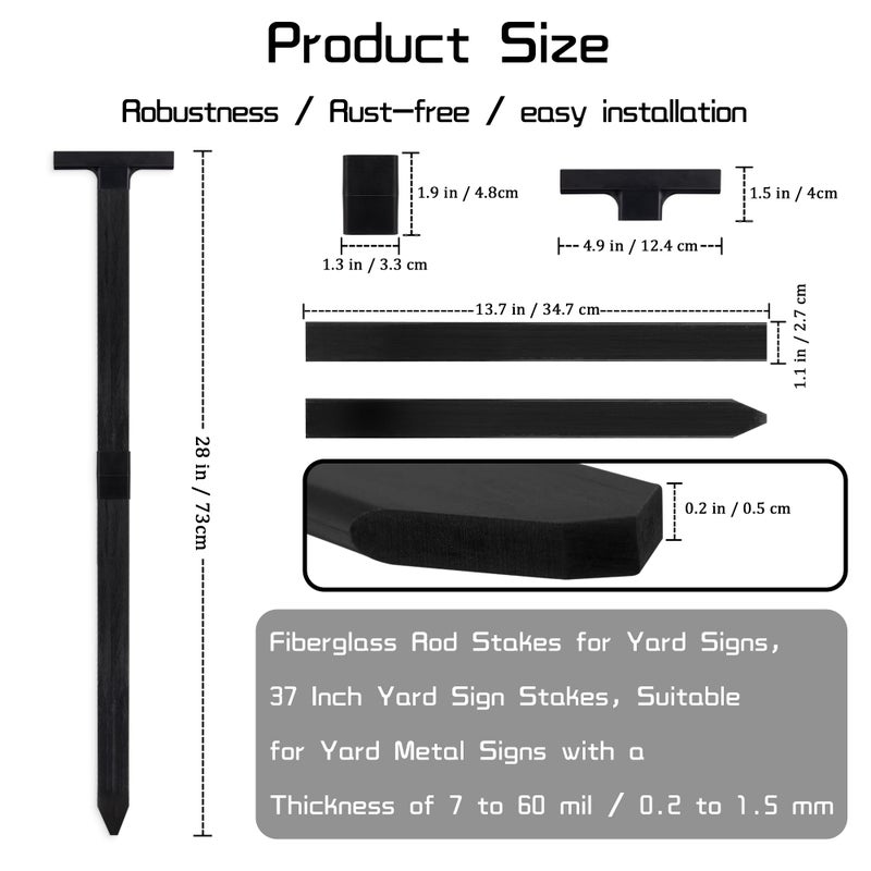 DXSIGN 2-Pack Fiberglass Rod Stakes for Yard Signs, 28 Inch Yard Sign Stakes, Suitable for Yard Metal Signs with a Thickness of 7 to 60 mil / 0.2 to 1.5 mm - Image 3