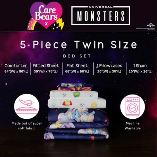 Franco Care Bears x Universal Monsters Halloween Bedding 5 Piece Super Soft Cozy Reversible Comforter and Sheet Set with Sham Twin Officially Licensed Product By Franco - Image 3