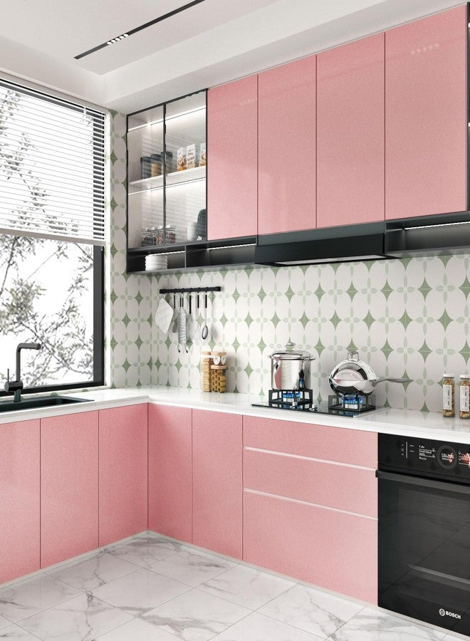 Wallercity Shiny Pink Contact Paper for Countertops Waterproof Wallpaper Peel and Stick Vinyl Countertop Contact Paper for Cabinets Self Adhesive Removable Glossy Pink Contact Paper for Drawers - Image 2