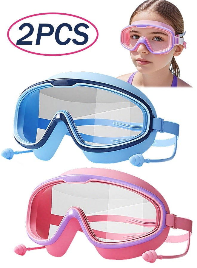 نظارات سباحة للأطفال، عبوة من قطعتين، مضادة للضباب، مضادة للأشعة فوق البنفسجية، رؤية واسعة، نظارات سباحة، نظارات سباحة للأطفال من سن 3 إلى 15 عامًا - Image 1
