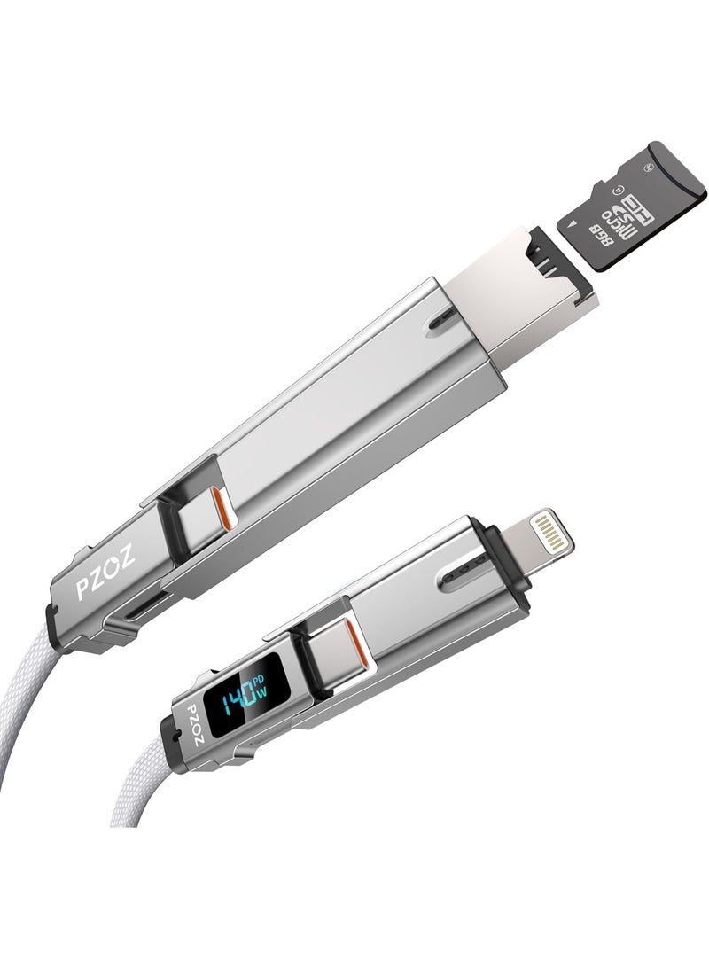 PZOZ 5-in-1 OTG Cable with Type C Fast Charging LED Display and Micro SD Card Reader, Multi USB C Charger Combo Lightning/Type C/USB A TF Card OTG for iPhone iPad MacBook Samsung - Image 1