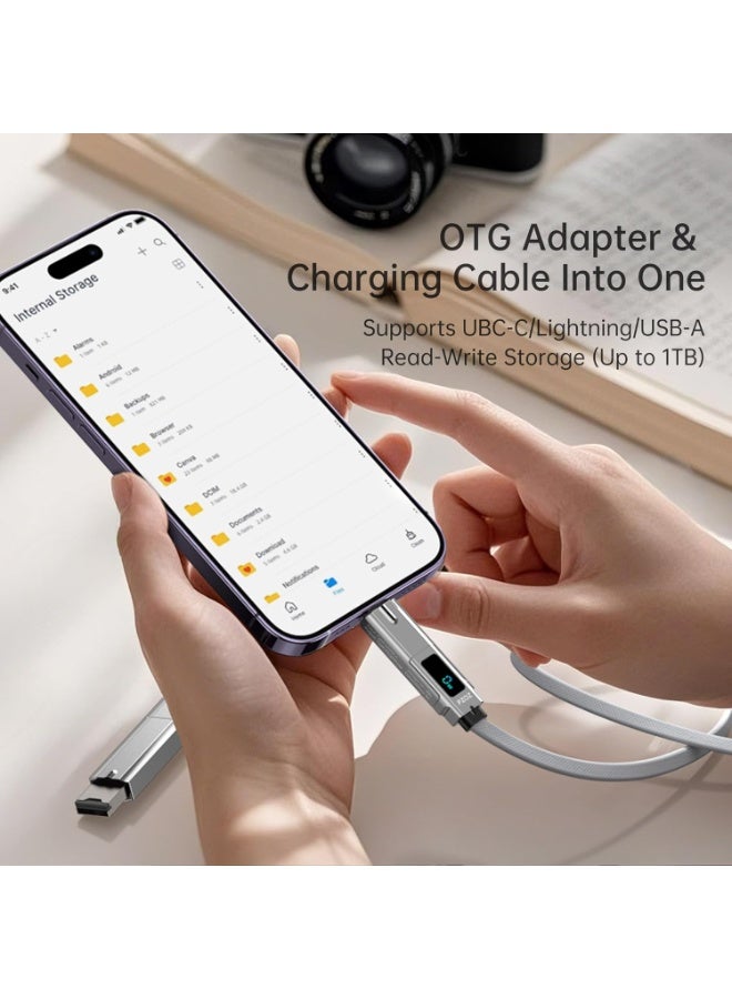 PZOZ 5-in-1 OTG Cable with Type C Fast Charging LED Display and Micro SD Card Reader, Multi USB C Charger Combo Lightning/Type C/USB A TF Card OTG for iPhone iPad MacBook Samsung - Image 3