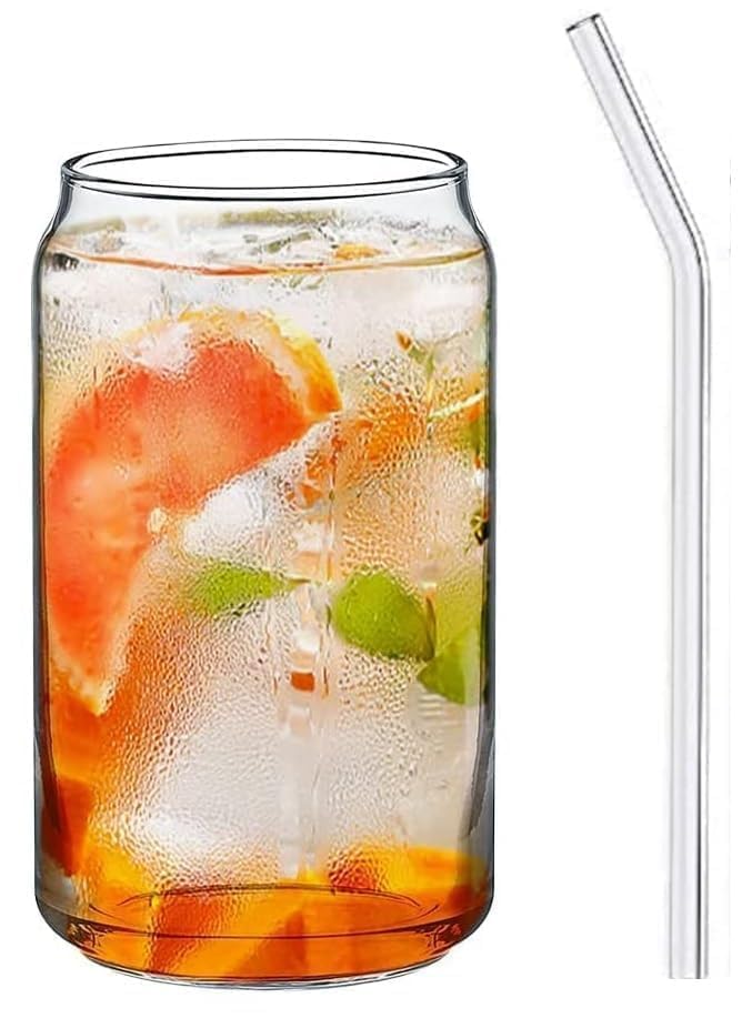 VISMII Drinking Glasses Set of 1 Can Shaped Glass Sake Cups with Straws 540ml Iced Coffee Glasses Iced Tea Glasses Tumbler Cup Cocktail Glasses Soda Clear Water Cup Beer Glasses - Image 2