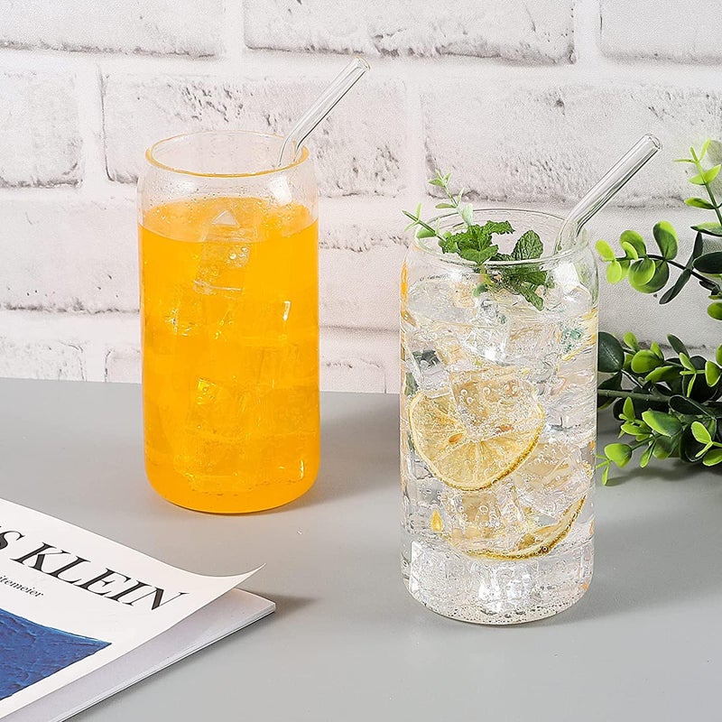 VISMII Drinking Glasses Set of 1 Can Shaped Glass Sake Cups with Straws 540ml Iced Coffee Glasses Iced Tea Glasses Tumbler Cup Cocktail Glasses Soda Clear Water Cup Beer Glasses - Image 5