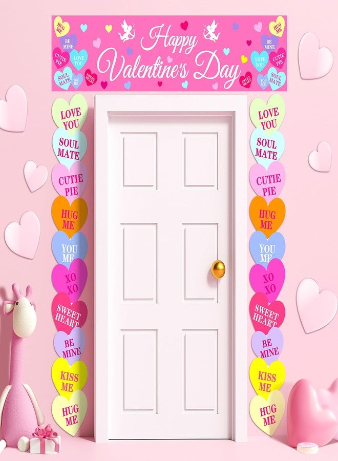 Mindsoft لافتة باب عيد الحب من Mindsoft، 3 قطع، لافتة على شكل قلب، مقاس 71 × 12 بوصة، زينة معلقة على الباب الأمامي، بنمط قلب رومانسي، مناسبة للمنزل والمكتب والأماكن الداخلية والخارجية، ولوازم الحفلات. - Image 5