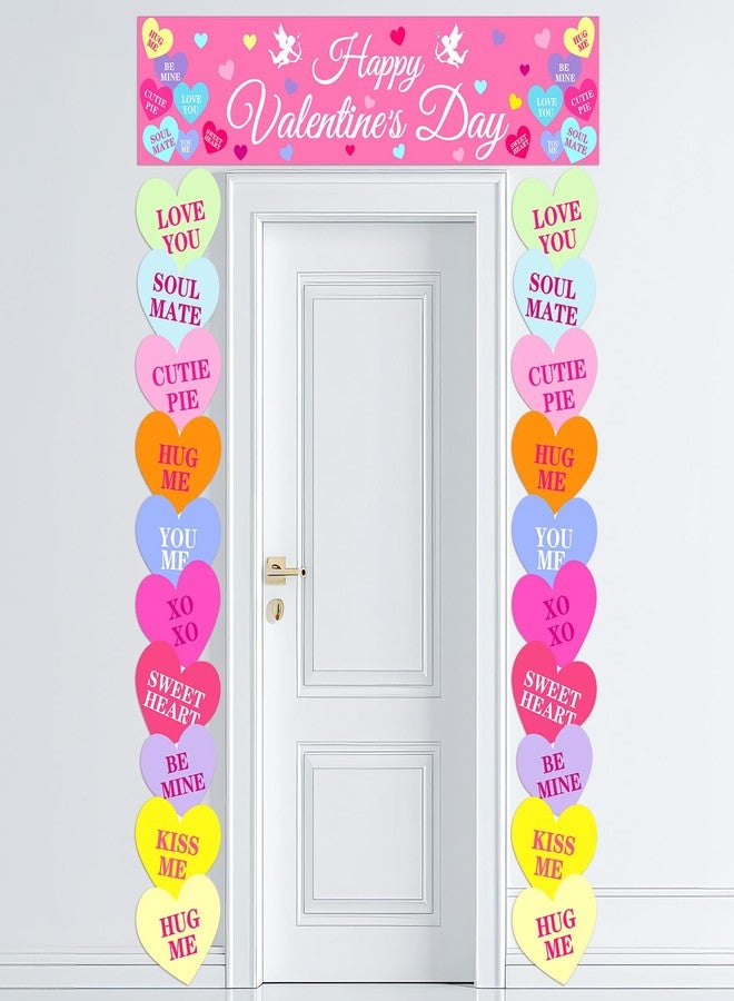 Mindsoft لافتة باب عيد الحب من Mindsoft، 3 قطع، لافتة على شكل قلب، مقاس 71 × 12 بوصة، زينة معلقة على الباب الأمامي، بنمط قلب رومانسي، مناسبة للمنزل والمكتب والأماكن الداخلية والخارجية، ولوازم الحفلات. - Image 1