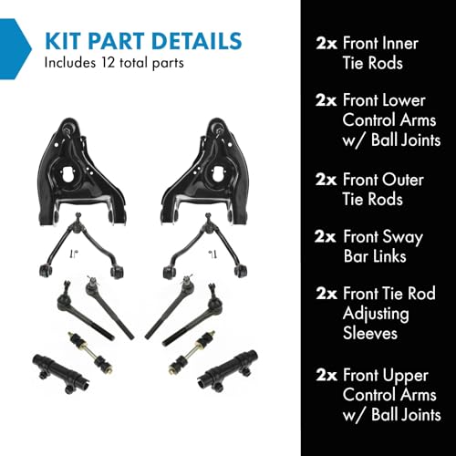 TRQ Front Steering & Suspension Kit Control Arm with Ball Joint Sway Bar Stabilizer Link Tie Rod Tie Rod Adjusting Sleeve Compatible with Chevrolet GMC - Image 2