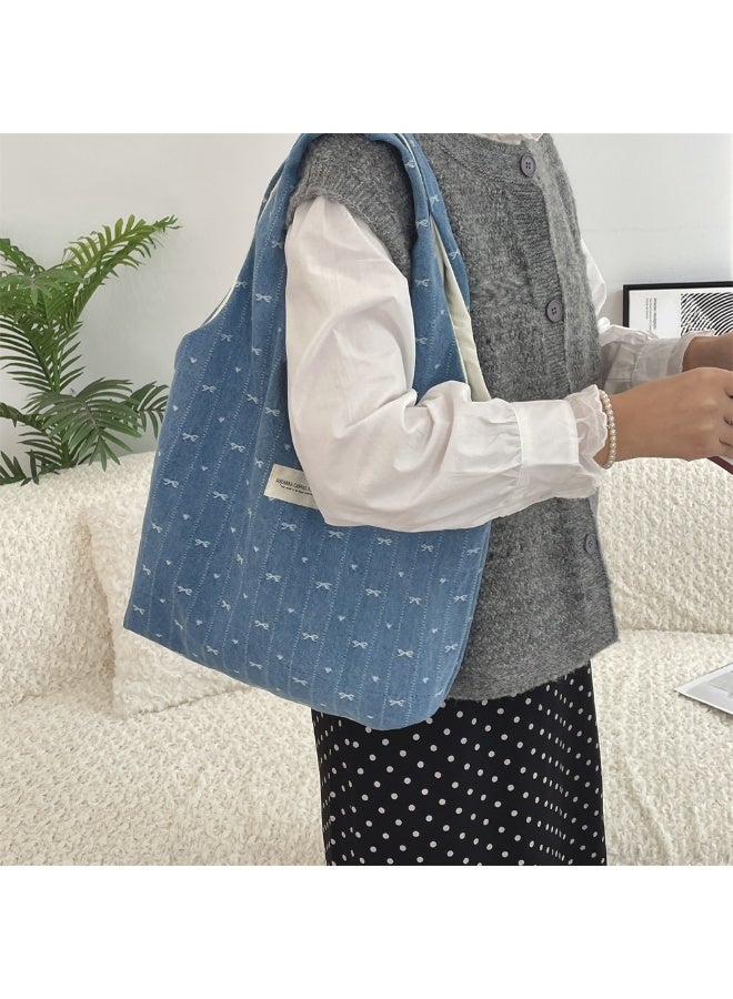 Fresh And Sweet Denim Bow Vest Bag All-in-one Shoulder Bag With Large Capacity Shopping Bag  - Image 4