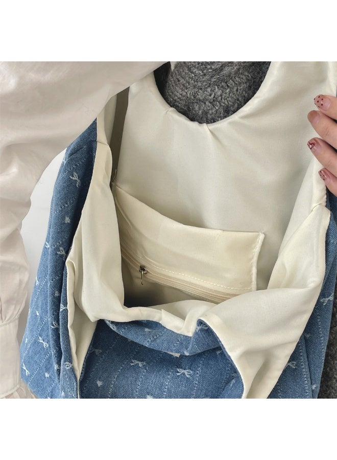 Fresh And Sweet Denim Bow Vest Bag All-in-one Shoulder Bag With Large Capacity Shopping Bag  - Image 5