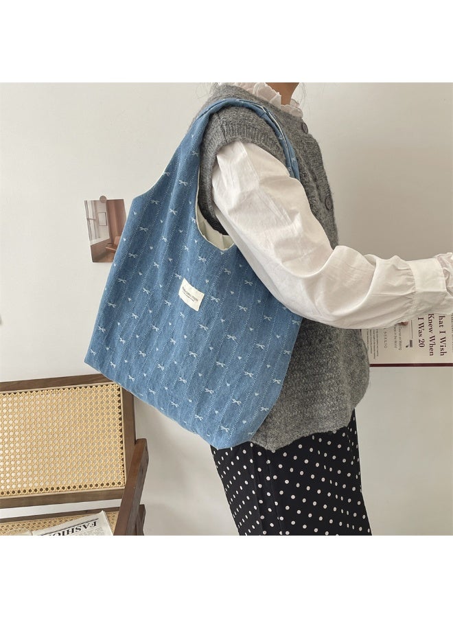 Fresh And Sweet Denim Bow Vest Bag All-in-one Shoulder Bag With Large Capacity Shopping Bag  - Image 1