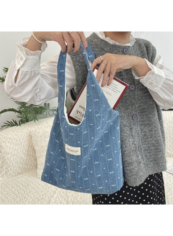 Fresh And Sweet Denim Bow Vest Bag All-in-one Shoulder Bag With Large Capacity Shopping Bag  - Image 3