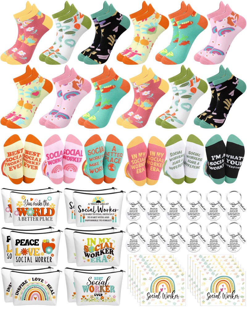 Dansydaisy 48 Pcs Novelty Social Worker Gifts Bulk Include Funny Cotton Ankle Socks Makeup Bag Keychain Greeting Card for Thank You Appreciation Birthday Graduation Gifts Supplies - Image 2