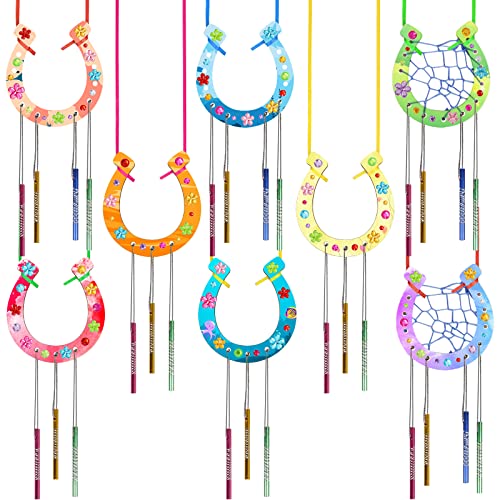 Fennoral 16 Pack Wind Chime Kit for Kids Make Your Own Horseshoe Wind Chime Wooden Arts and Crafts for Girls Boys Ornaments DIY Coloring Horseshoes Craft for Art Activity Birthday Supplies - Image 1