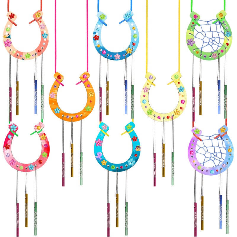 Fennoral 16 Pack Wind Chime Kit for Kids Make Your Own Horseshoe Wind Chime Wooden Arts and Crafts for Girls Boys Ornaments DIY Coloring Horseshoes Craft for Art Activity Birthday Supplies - Image 4