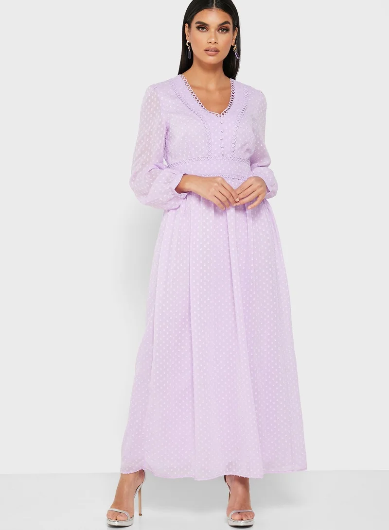 Khizana Dotted Sheer Overlay Midi Dress for Women | Best Price Kuwait
