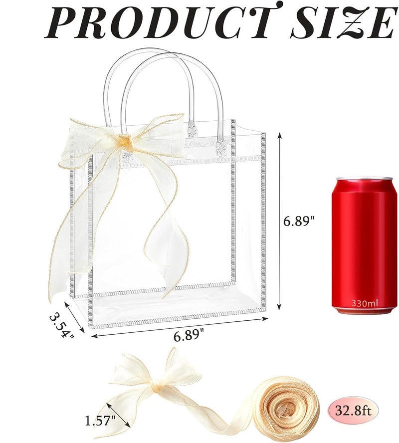 Ohuimrt 30 PCS Clear Plastic Gift Bags with Handles, 6.89 x 6.89 x 3.54 Inches Reusable Party Favor Bags with Ribbon Transparent Gift Wrap Bags Bulk for Weddings Birthdays - Image 2