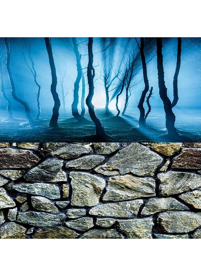 ELEBOX ELEBOX Fish Backgrounds Paper Double Sides 3D Stone & Trees Aquarium Background Picture 19" x 48" Fish Tank Background  - Image 1