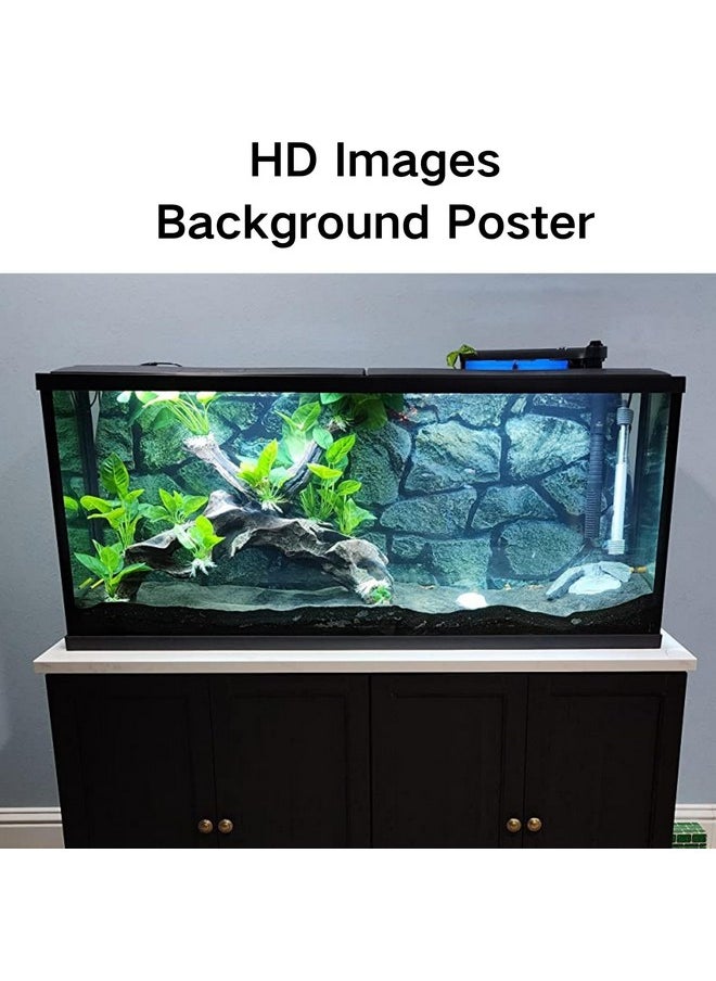ELEBOX ELEBOX Fish Backgrounds Paper Double Sides 3D Stone & Trees Aquarium Background Picture 19" x 48" Fish Tank Background  - Image 4