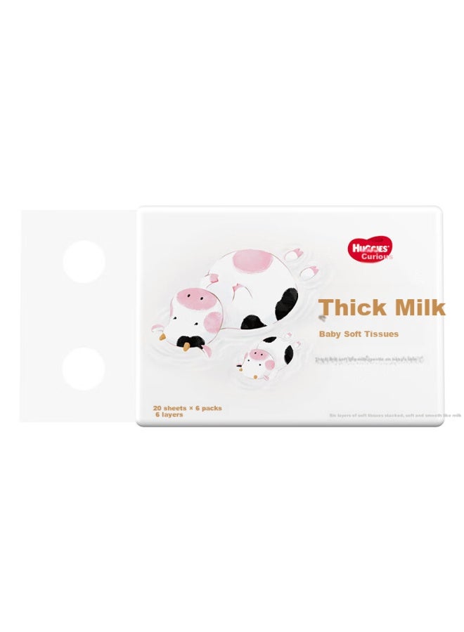 Huggies Six-layer Milk Cream Tissues 20 Sheets X 6 Packs Super Soft Red Bull Milk Paper For Baby's Hands And Mouth Moisturizing Soft Portable - Image 1