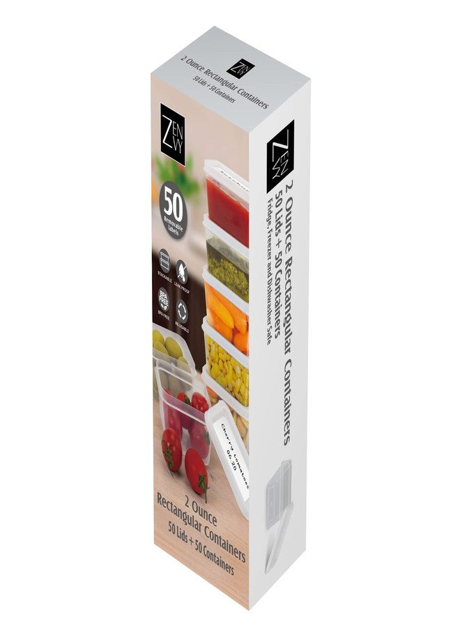 ZENVY 50 Pack Mini Reusable 2oz Containers | Includes 50 Plastic 2oz Food Containers and Lids | For Sauces, Dips, Crafts & More (White, Rectangle) - Image 2