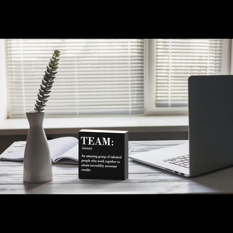 HTBIG Inspirational Team Noun Office Decor Desk Decor Wooden Box Sign Rustic Black Wood Block Plaque Box Sign for Home Office Desk Shelf Table Decoration Coworker Gift Team Definition send friends - Image 5