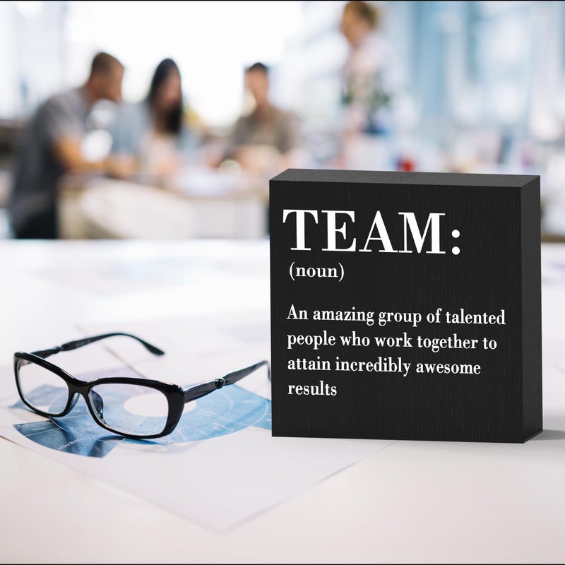 HTBIG Inspirational Team Noun Office Decor Desk Decor Wooden Box Sign Rustic Black Wood Block Plaque Box Sign for Home Office Desk Shelf Table Decoration Coworker Gift Team Definition send friends - Image 4
