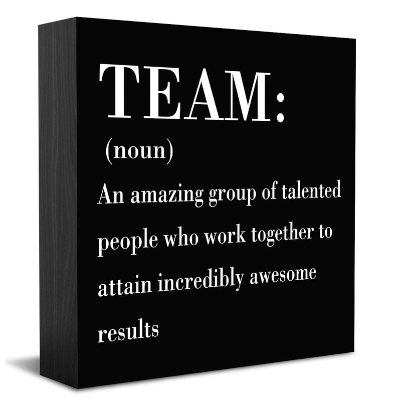 HTBIG Inspirational Team Noun Office Decor Desk Decor Wooden Box Sign Rustic Black Wood Block Plaque Box Sign for Home Office Desk Shelf Table Decoration Coworker Gift Team Definition send friends - Image 1
