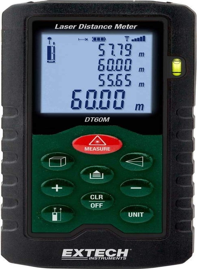 إكستيك جهاز قياس المسافة بالليزر Extech DT60M - 196 قدمًا/60 مترًا، قياس ليزر رقمي مع وظائف المساحة/الحجم/الارتفاع غير المباشر، شاشة بإضاءة خلفية، وضع فيثاغورس، بحجم الجيب، أداة احترافية - Image 1