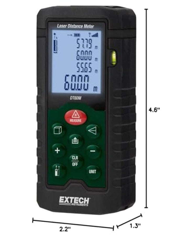 إكستيك جهاز قياس المسافة بالليزر Extech DT60M - 196 قدمًا/60 مترًا، قياس ليزر رقمي مع وظائف المساحة/الحجم/الارتفاع غير المباشر، شاشة بإضاءة خلفية، وضع فيثاغورس، بحجم الجيب، أداة احترافية - Image 3
