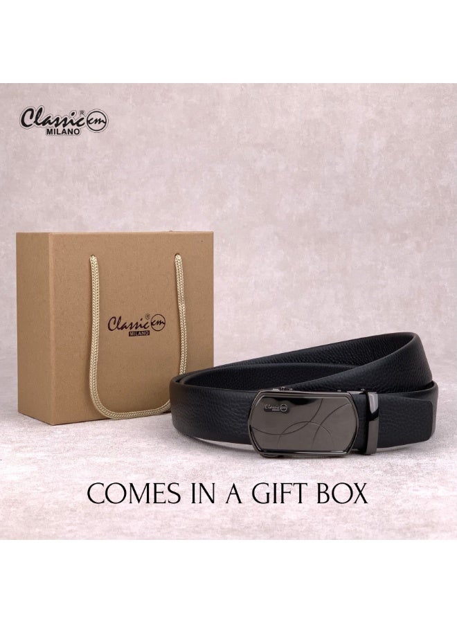 Classic Milano Men’s Leather Belt for men Fashion Belt Ratchet Dress Belts for men with Automatic Click Buckle for Mens Belt Enclosed in an Elegant Gift Box ALTHQ-3705-8 (Black) by Milano Leather - Image 5